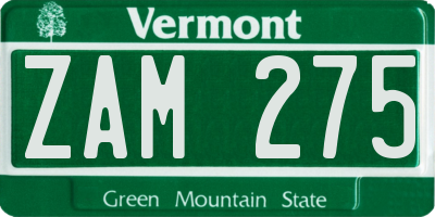VT license plate ZAM275
