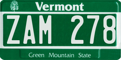 VT license plate ZAM278