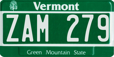 VT license plate ZAM279