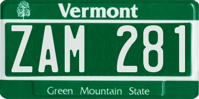 VT license plate ZAM281