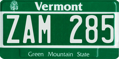VT license plate ZAM285
