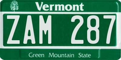 VT license plate ZAM287