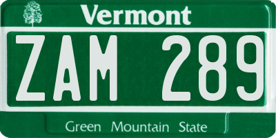 VT license plate ZAM289