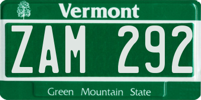 VT license plate ZAM292