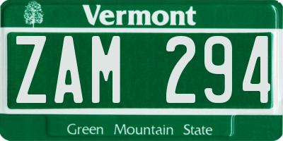 VT license plate ZAM294