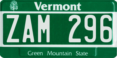 VT license plate ZAM296
