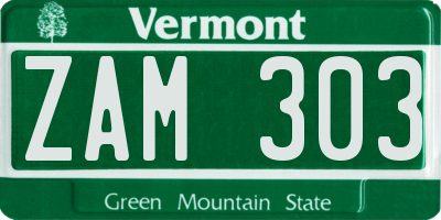 VT license plate ZAM303