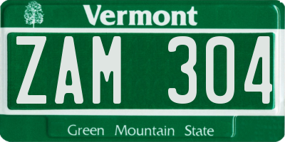 VT license plate ZAM304