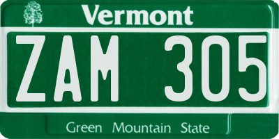 VT license plate ZAM305