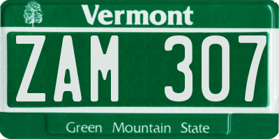 VT license plate ZAM307