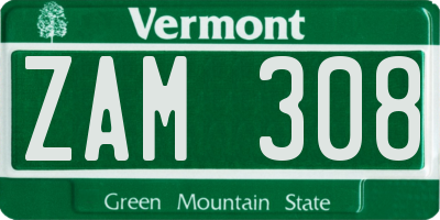 VT license plate ZAM308