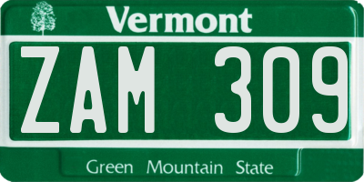 VT license plate ZAM309