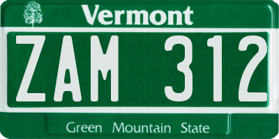 VT license plate ZAM312