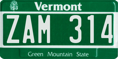 VT license plate ZAM314