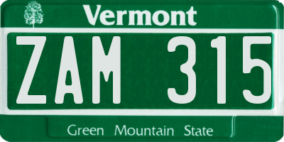 VT license plate ZAM315