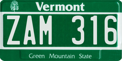 VT license plate ZAM316
