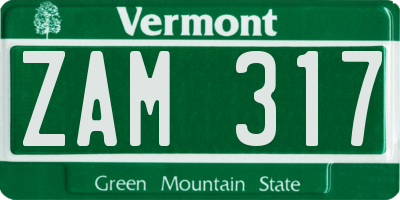 VT license plate ZAM317