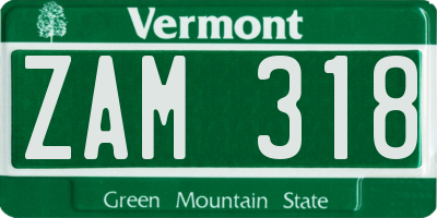 VT license plate ZAM318