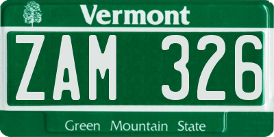 VT license plate ZAM326