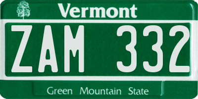 VT license plate ZAM332