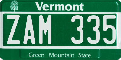VT license plate ZAM335