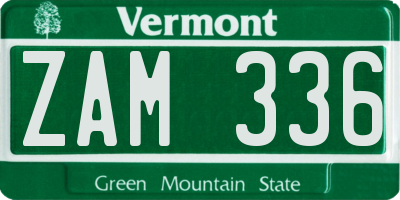 VT license plate ZAM336