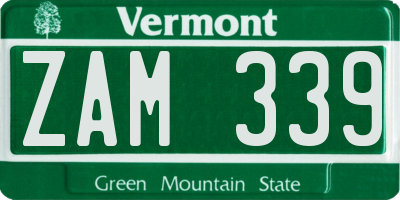 VT license plate ZAM339