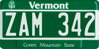 VT license plate ZAM342