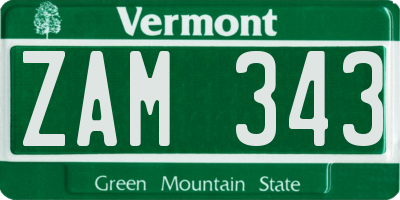 VT license plate ZAM343