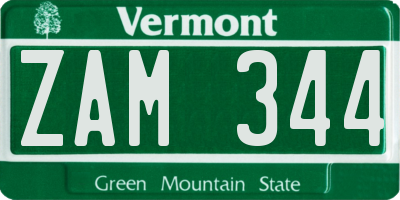 VT license plate ZAM344