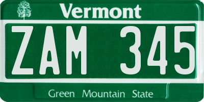 VT license plate ZAM345