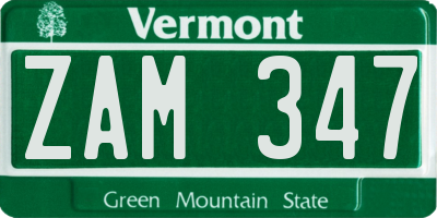VT license plate ZAM347
