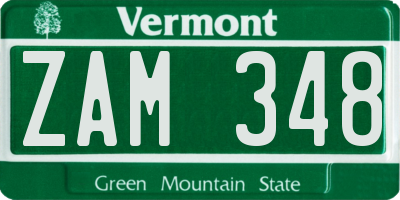 VT license plate ZAM348