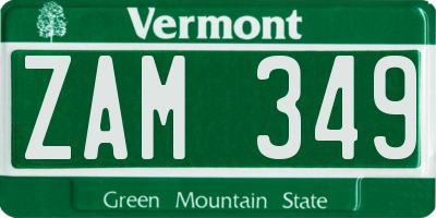 VT license plate ZAM349