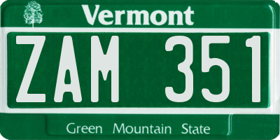 VT license plate ZAM351