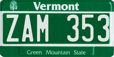 VT license plate ZAM353