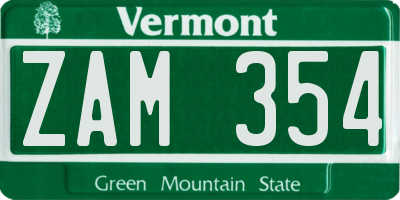 VT license plate ZAM354