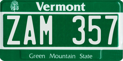 VT license plate ZAM357