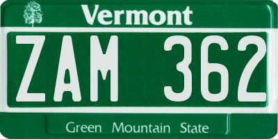VT license plate ZAM362