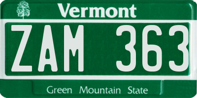 VT license plate ZAM363