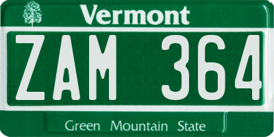 VT license plate ZAM364