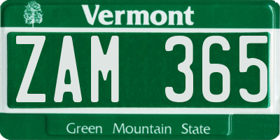 VT license plate ZAM365