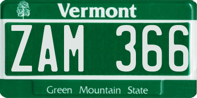 VT license plate ZAM366