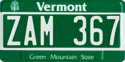 VT license plate ZAM367