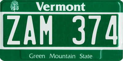 VT license plate ZAM374