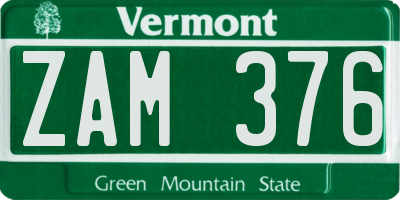 VT license plate ZAM376