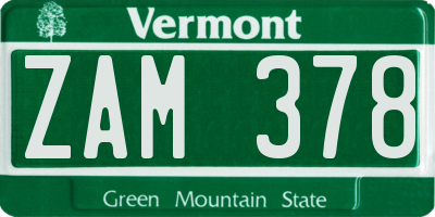 VT license plate ZAM378