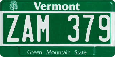 VT license plate ZAM379