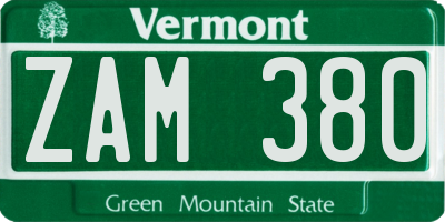 VT license plate ZAM380
