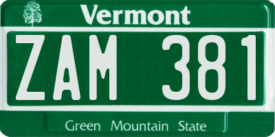 VT license plate ZAM381